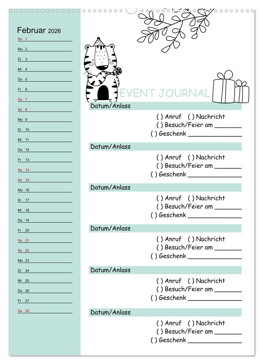 Geburtstagsplaner Doodle Tiere - Für Termine, Geschenke, Eventdetails & mehr (Wandkalender 2026 DIN A2 hoch), CALVENDO Monatskalender: Mit diesem ... und keinen Anruf mehr. (CALVENDO Menschen)