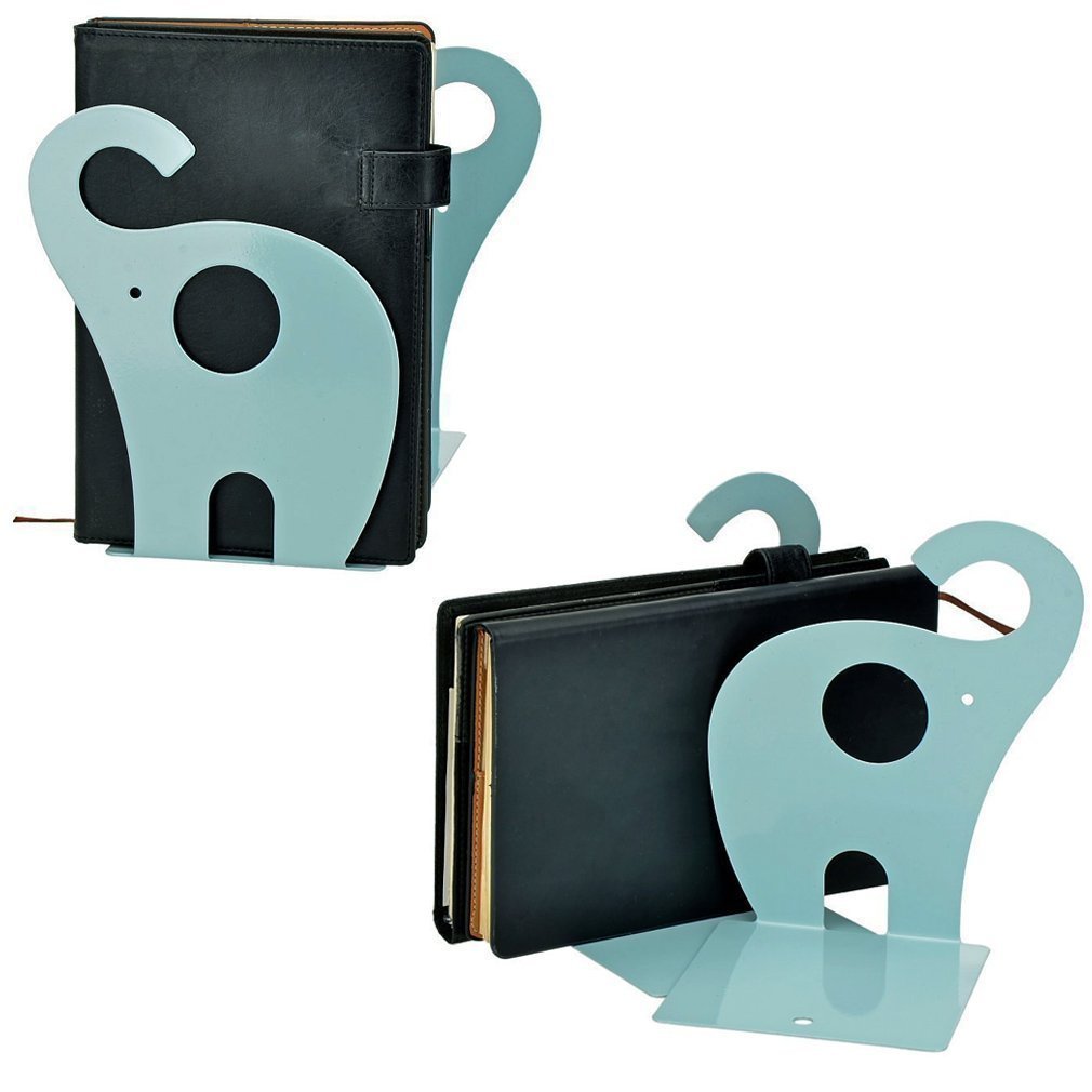1 par de sujetalibros con diseño de Elefante Lindo, sujetalibros de Metal (Azul Lago)