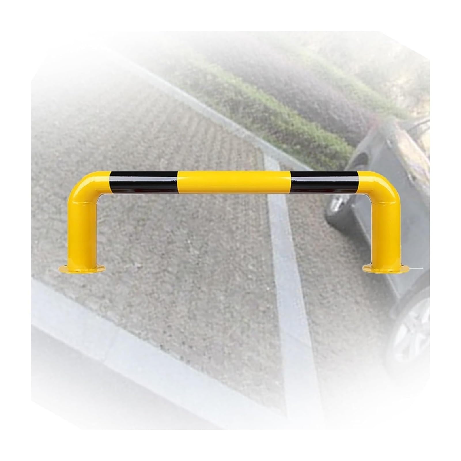 CWCQGH U Shape Security Bollards Garage - Steel Car Blocker With Reflective Warning Strips (120x30cm)