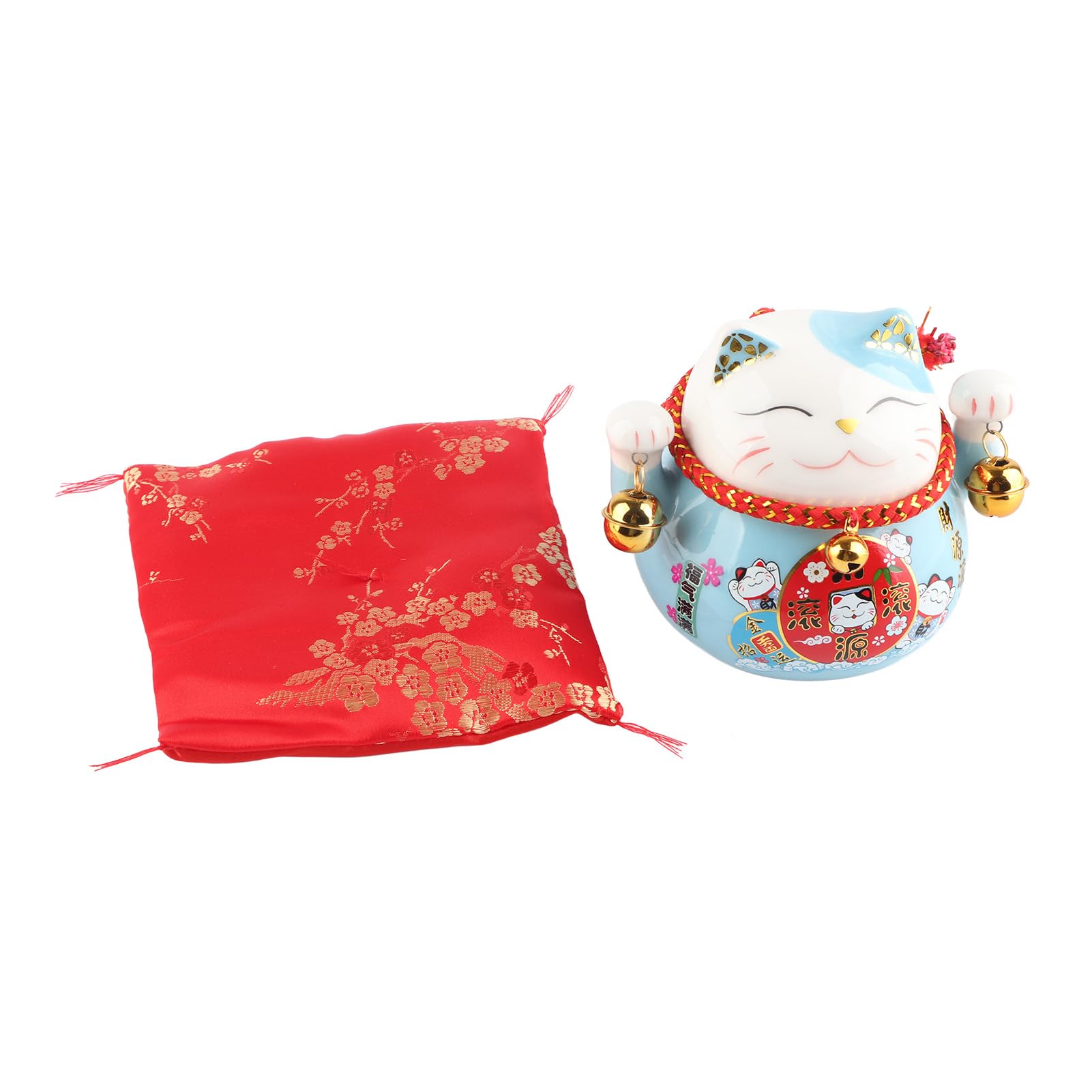 Gatto Maneki Neko, Salvadanaio per Gatti Portafortuna, Salvadanaio in Ceramica da 4,5 Pollici con Campane, Oggetto Kawaii Deco, Lucky Cat Porcellana, Gatto cinese Asia Decorazione, Fortuna(Gatto Blu)