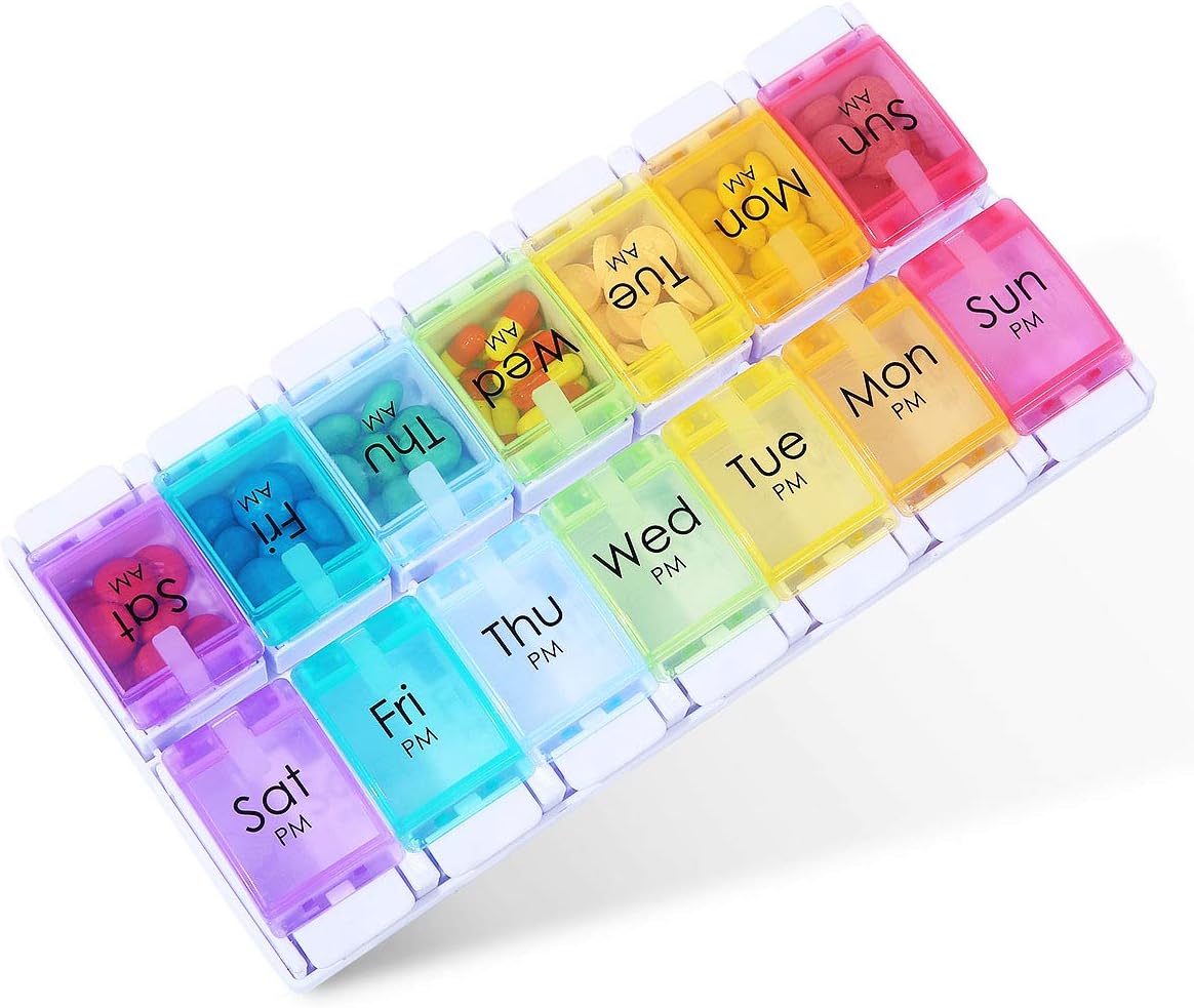 Digital Warehouse Rainbow Medicine Pill Seven-day Notebook Portable Storage Box, Suitable for Pills, Vitamins / Fish Oil / Tonic Travel, Work Drug Management Container