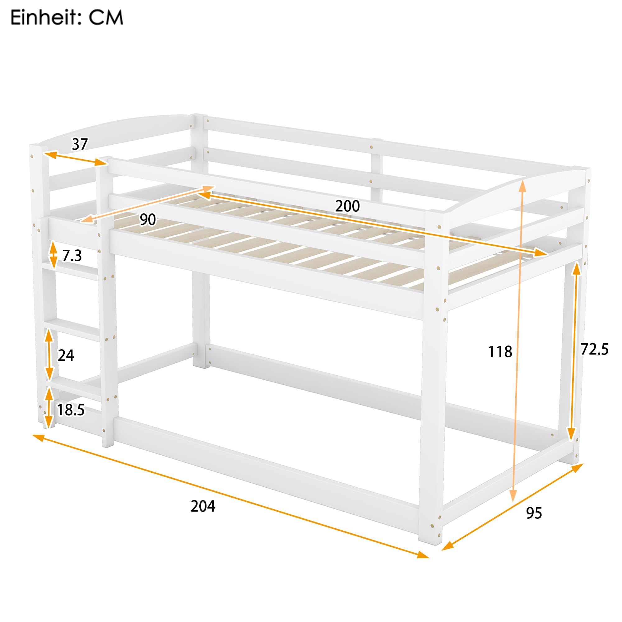 HAINEW Stapelbed, kinderbed, 90 x 200 cm en 120 x 200 cm, voor 2-3 kinderen, met trap en verstelbare tafel, wit, ruimtebesparend houten bed met houten bank, voor jongens of meisjes