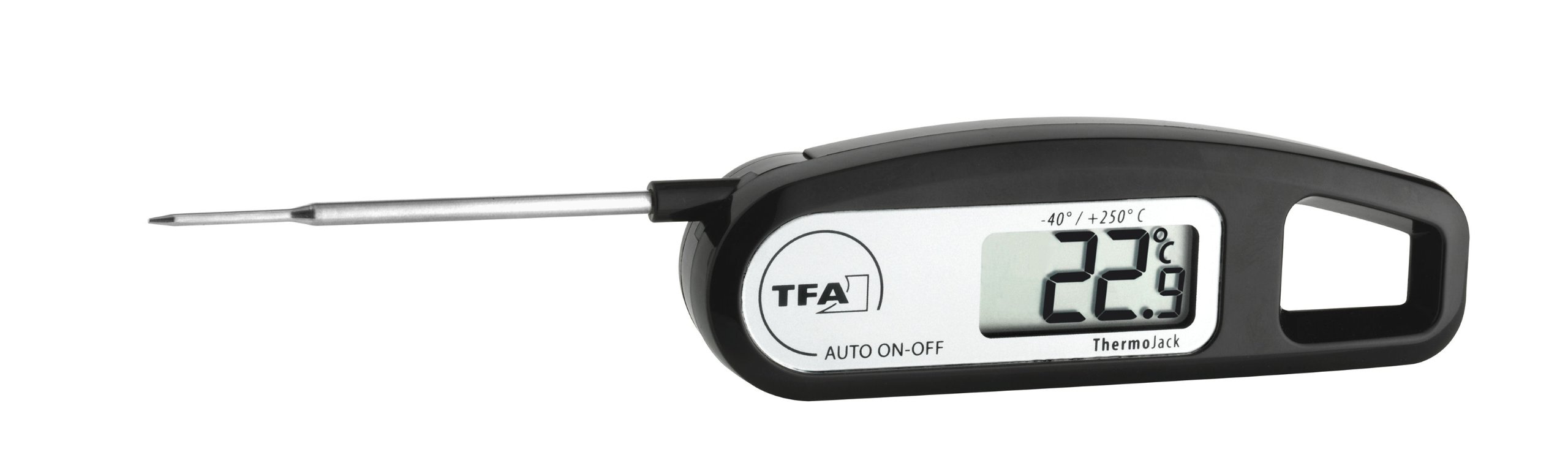 TFA Dostmann Thermo Jack cwkłuwalny/wtykowy termometr cyfrowy, 30.1047.01, kontrola produktów spozywczych, zmywalny, czarny