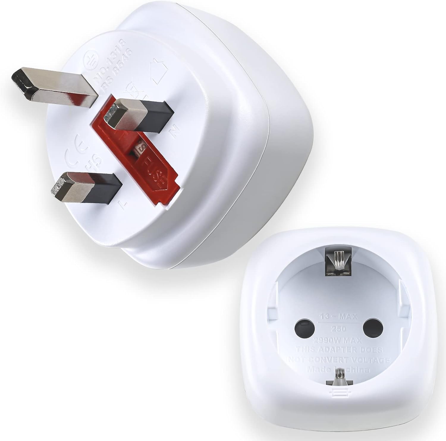 Eslikeu EU to UK Plug Adapter, 1x Europe Plug 2 Pin to 3 Pin UK Travel