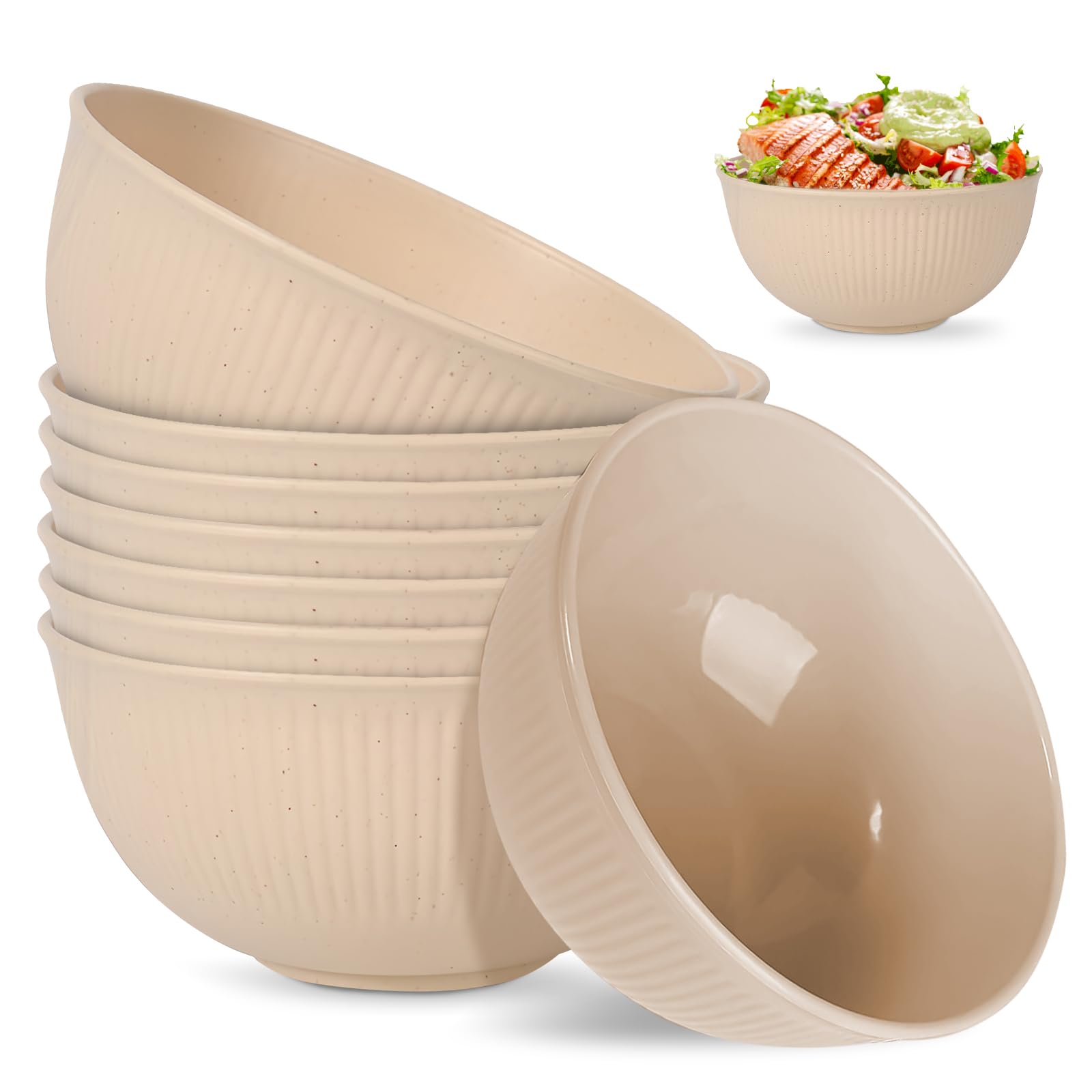 Cuencos para cereales, 8 unidades: 680 ml, irrompible, reutilizable, sin BPA, cuencos de plástico, aptos para microondas y lavavajillas