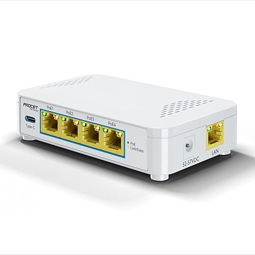 Miniatura 7 de Conmutador PoE Gigabit de 5 puertos con 4 puertos PoE+ y 1 puerto USB-C 5V2A, conmutador Ethernet PoE pequeño de 4 puertos de salida compatible con