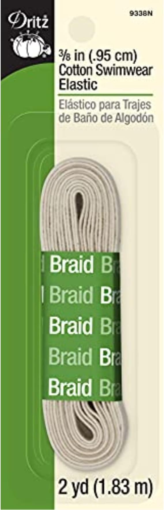 Dritz 9338N Cotton Swimwear Braided Elastic, Natural, 3/8