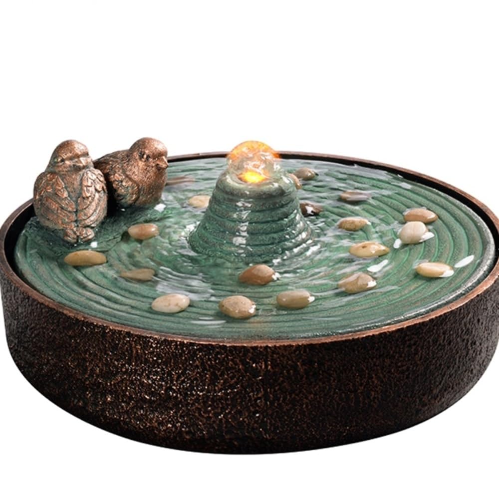 Fontaine interieur de bureau double oiseau en résine pour relaxation