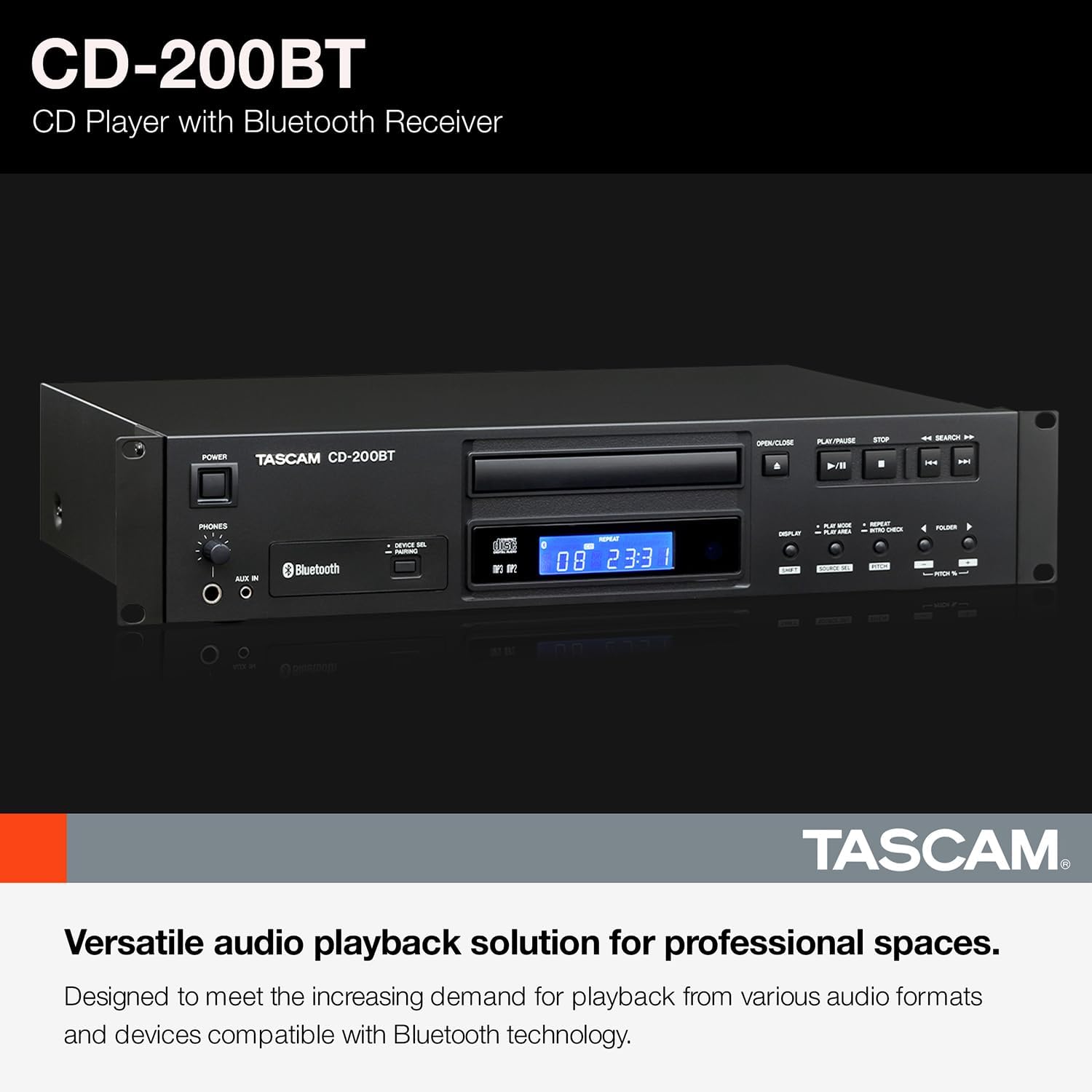 Tascam CD-200BT Rackmount Professional CD Player with Bluetooth Wireless