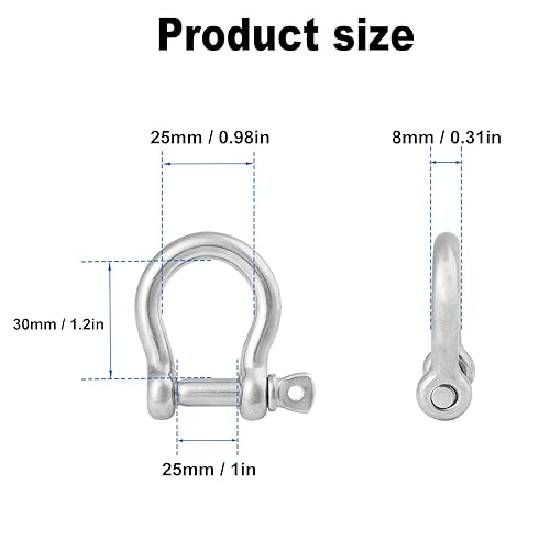 Miniatura 9 de Juego de 8 grilletes de anillo en D de acero inoxidable 304 de 12 pulgada para aventuras al aire libre, alambre de acero de tracción y construcción
