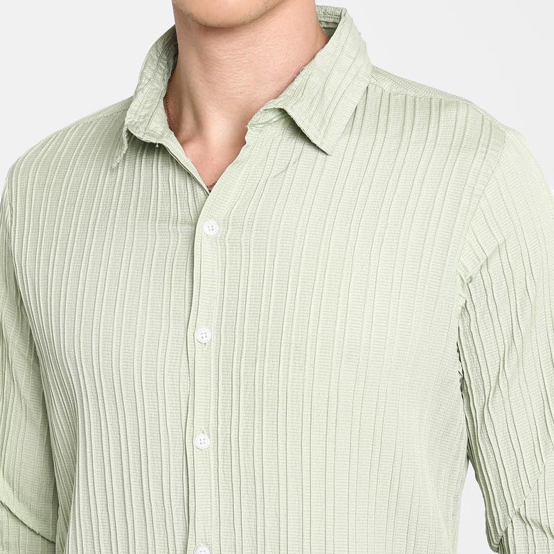 Image of CAHOOT Men's Polycotton Abstract-Textu Shirt |Casual-Wear | Spread Collar | Long Sleeve | Button Closure | Shirt Crafted with Comfort Fit for Everyday Wear