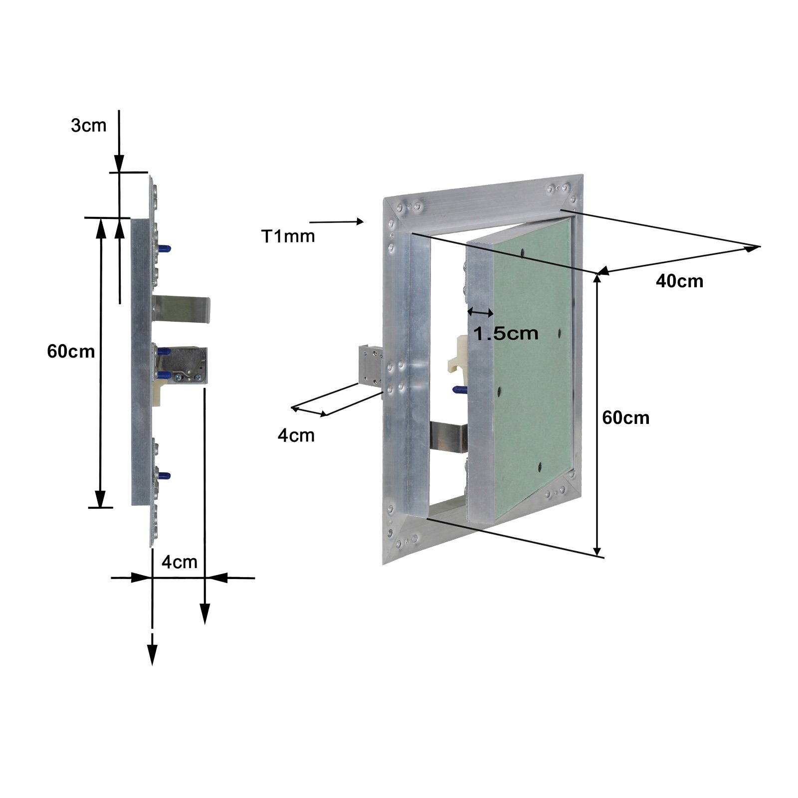 Trappe visite Cadres Aluminium 40x60cm 12,5mm Plaque en plâtre Panneau d’accès Alu Maintenance