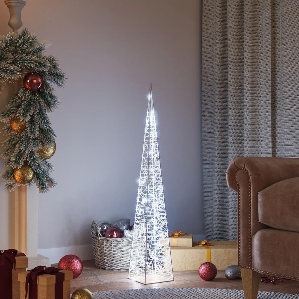 LED-Leuchtkegel Acryl Kaltweiß 90 cm mit 45 LEDs, 8 Lichteffekten, wasserdichtes Batteriefach, energiesparende Weihnachtsbeleuchtung für Innen Außen Garten Balkon Terrasse