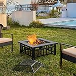 Yaheetech Multifunctional Fire Pit Table 32in Square Metal Firepit Stove Backyard Patio Garden Fireplace for Camping, Outdoor Heating, Bonfire and Picnic - Image 4