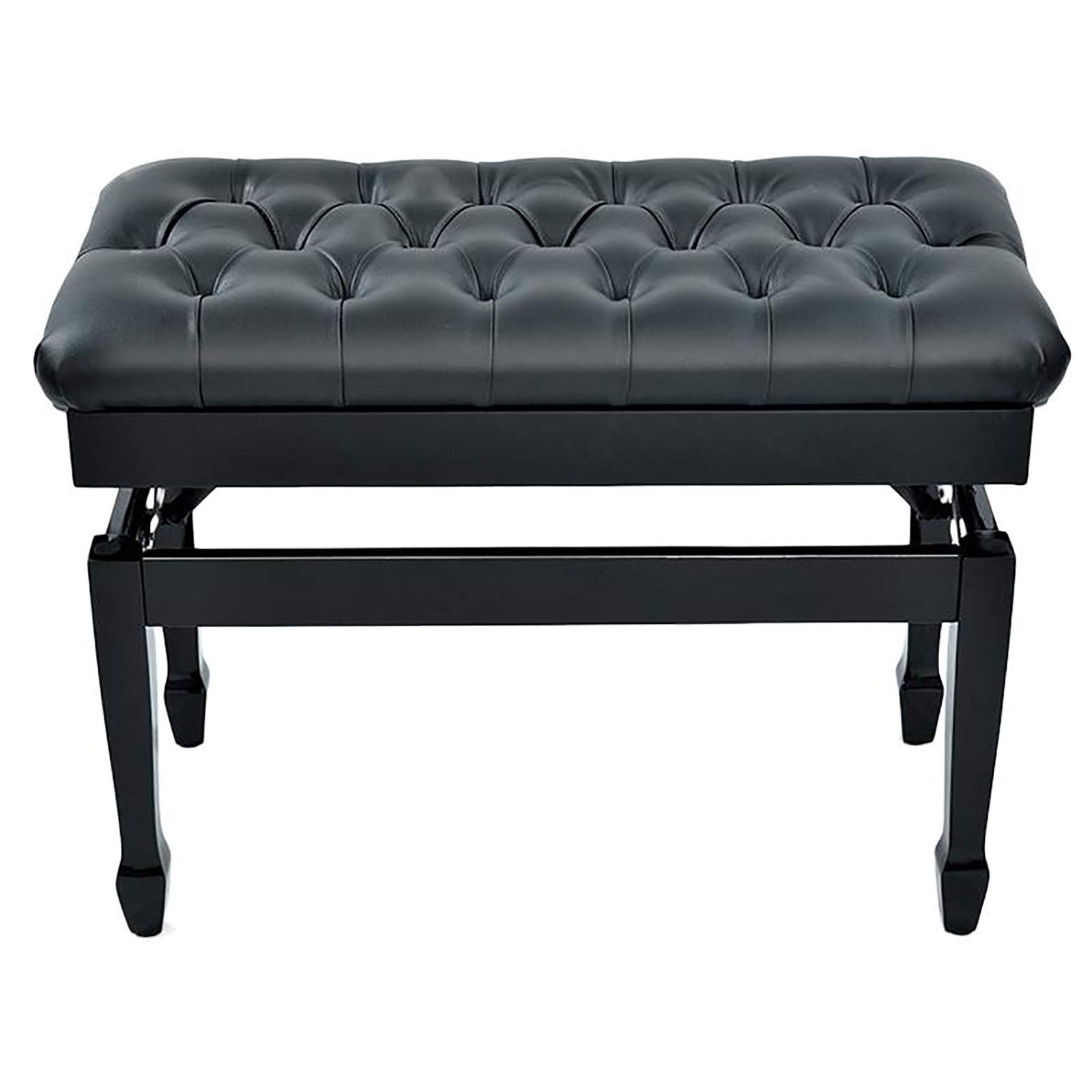Sgabello regolabile per pianoforte con grande capienza in pelle PU nera e legno massiccio, stile vintage
