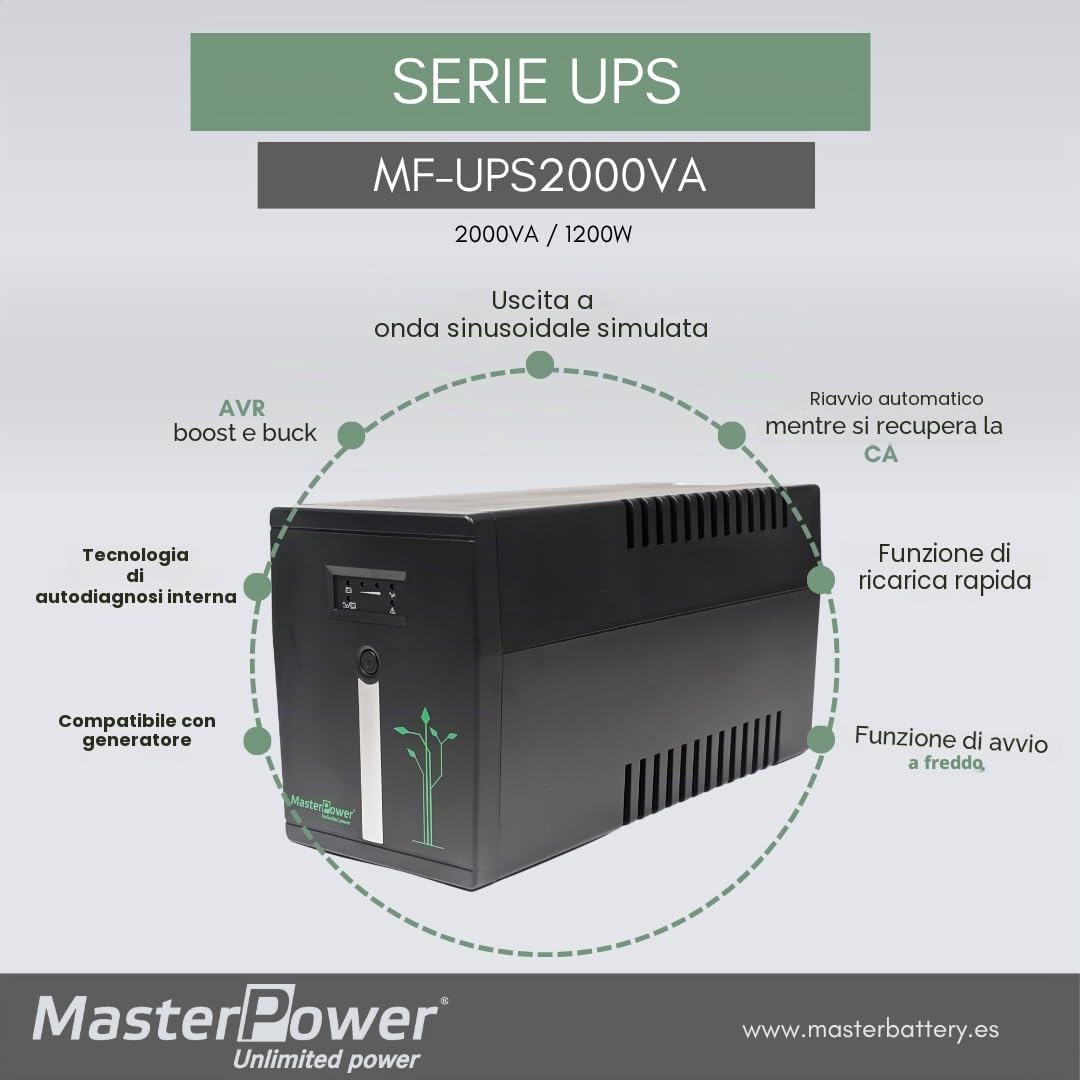 Gruppo di continuità UPS Master U-Power 2000 VA 1200 W 4 prese Schuko