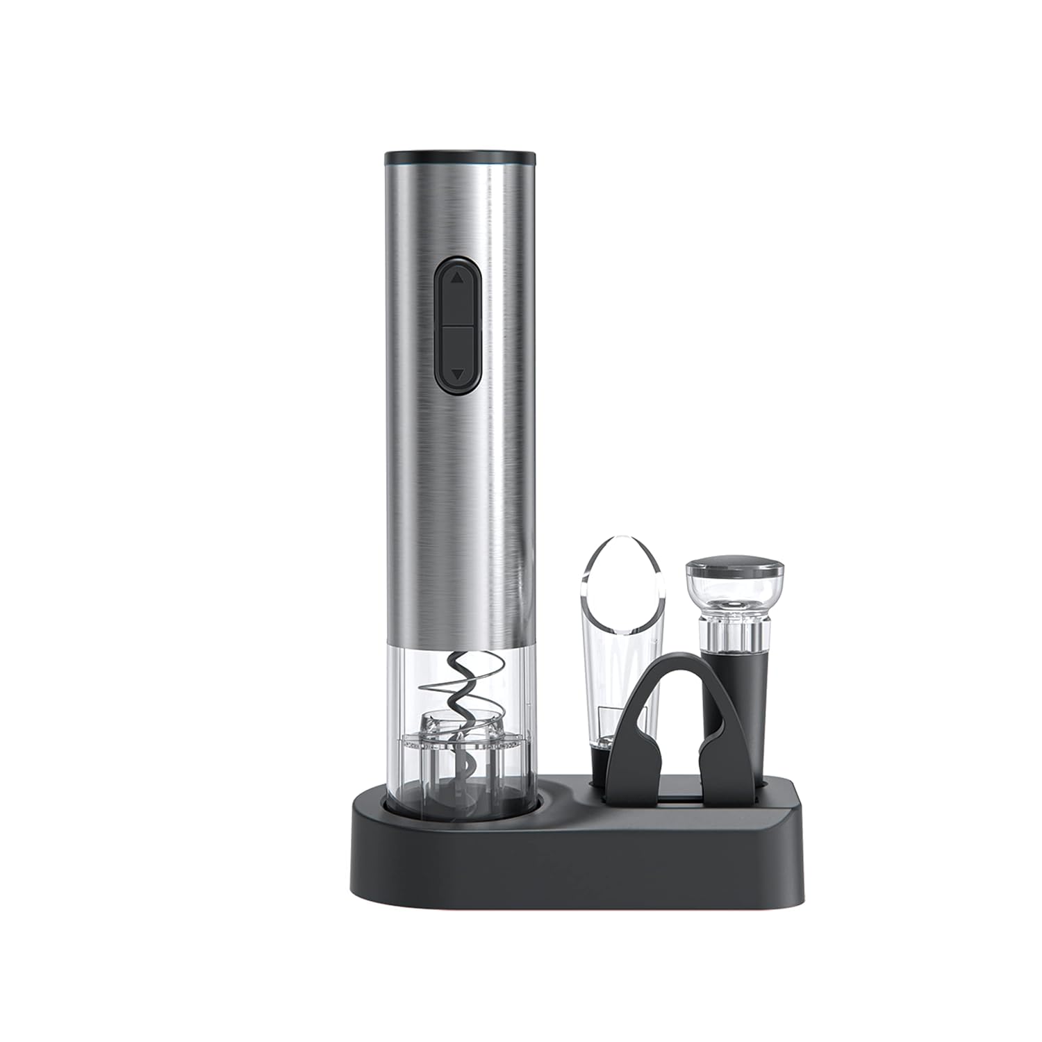 Electric Bottle Opener Set, Five in One Stainless Steel Wine Accessory Set with Storage Base - Includes Electric Bottle Op