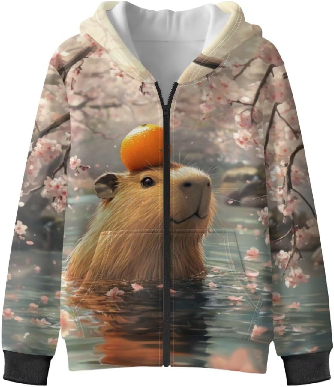 Kids Novelty Hoodies with Pockets Boys Girls Zip Up Hooded Neck Sweatshirts Cute Cartoon Print Preppy Clothes