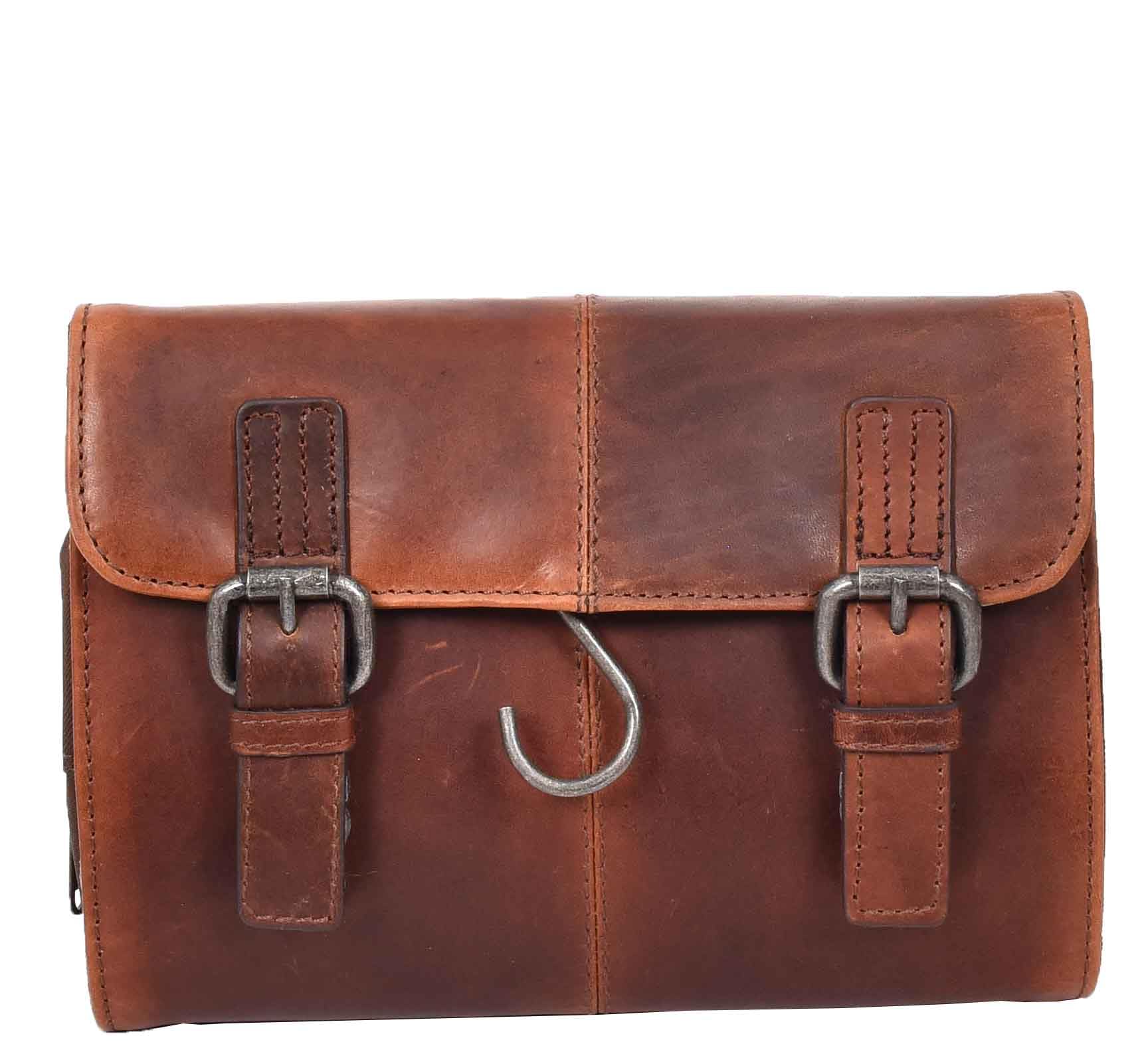 Neceser de piel para hombre, para colgar cosméticos, artículos de aseo y afeitado, bolsa de viaje, Brown, S, Bolsa de lavado