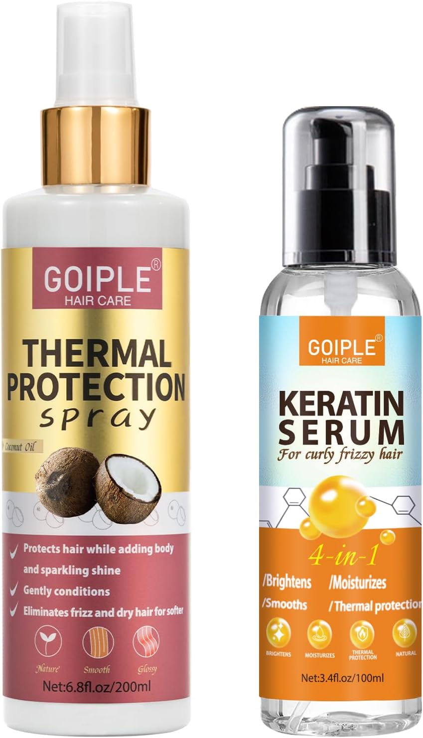 Heat Protectant Spray for Hair Heat Protectant Product-Keratin Protein Hair Serum Anti Frizz Control Repair Hair-Coconut Hair Heat Protection Spray Keratin Hair Treatment Thermal Protector (2PCS)