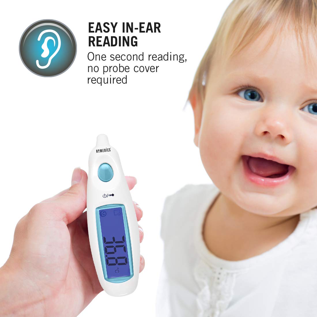 HoMedics Jumbo Display, Termometro Auricolare ad Infrarossi, Termometro da Orecchio con Allarme Febbre