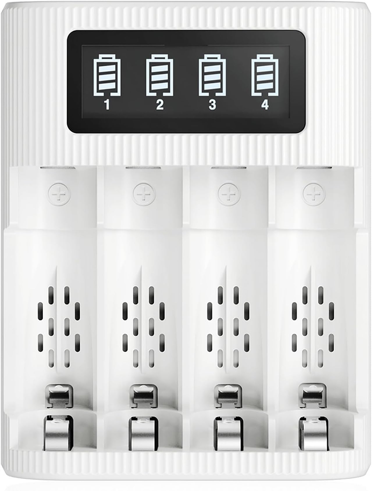 LCD Battery Charger AA AAA Rechargeable Battery Charger - 4 Bay Smart LCD Charger with 2 USB Input Port for Ni-CD Ni-MH Battery