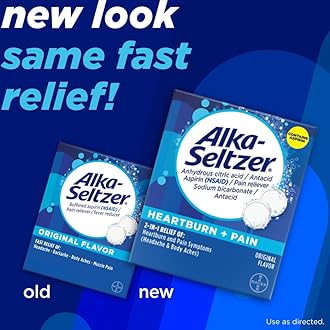 Alka-Seltzer Heartburn + Pain Effervescent Aspirin + Antacid Tablets, Fast Heartburn Relief and Acid Indigestion Relief, Pain Relief with Aspirin, 72 Ct