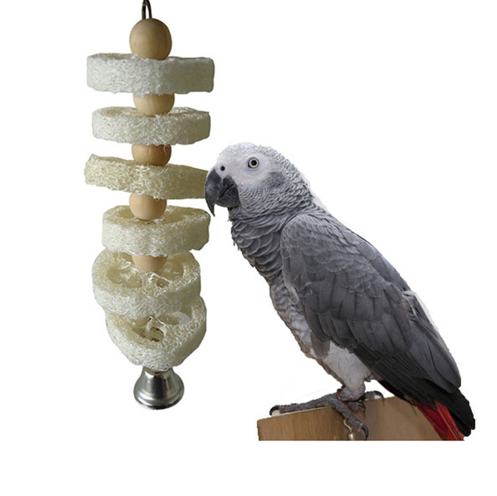 Keersi Primary Color Natural Loofah Chew Toy For Pet Bird Parrot Macaw African Grey Budgie Parakeet Cockatiels Conure Lovebird Cage Chew Toy