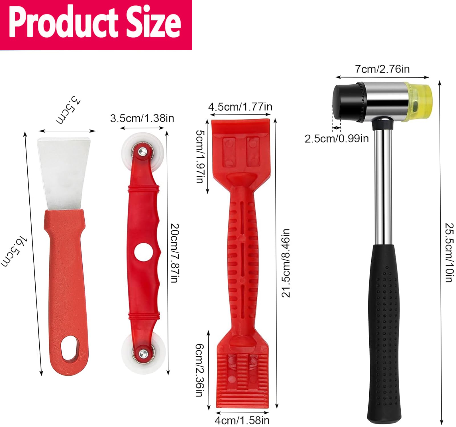 Window Glazing Tool Kit, 4 pcs Heavy Duty Glazing Tools: Ruber Hammer, Shovel Paddle for Glazing/Deglazing - Image 2