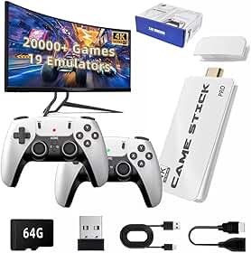 2026 Vídeo Game Stick M15 Pro 4K Ultra HD Retro Console 64GB +20.000 Jogos 2 Controles Sem Fio 2.4GHz Emulador PS1/SNES/NES/GBA