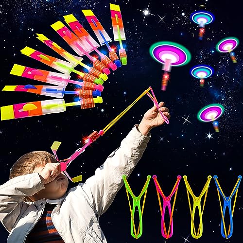 Vibbang 16Pièces Hélicoptères Jouets Volants, LED Lumineux Flèche Rocket Copter, Lance-Pierres Flèches Flying Jouet, Fusées Flèches Powered Catapulte...