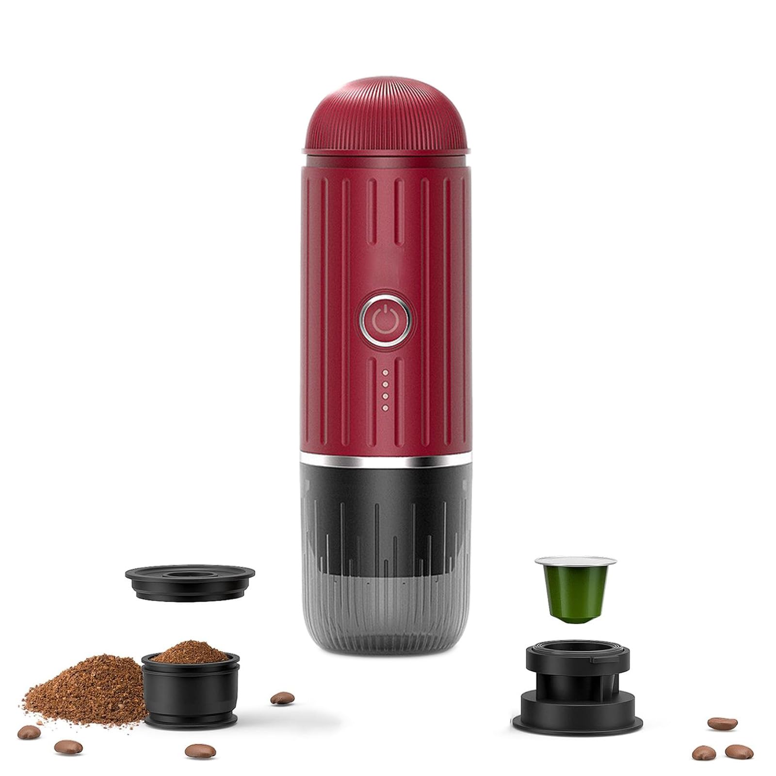 Cafetera Eléctrica Portátil para Viajes De Camping, Cafetera para Coche con Autocalentamiento Y USB-C, Café Molido a 19 Bares Y Cápsulas De Espresso N para Autocaravanas, Senderismo Y Oficina.