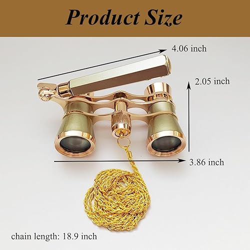 Miniatura 2 de Telescopio binocular de 3 × 25, mango plegable, compacto y ligero con cadena, gafas de ópera con mango para mujeres y niños (dorado)