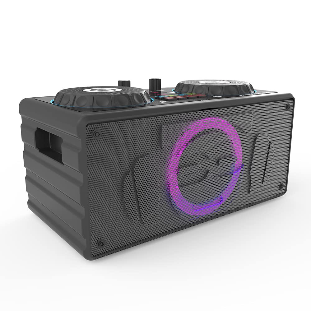 iDance DJ303 PARTYMIX - Altavoz portátil de 200 vatios Bass Reflex - Mezclador de audio y platinas de volumen - Micro con cable - Juego de luces de disco - Recargable