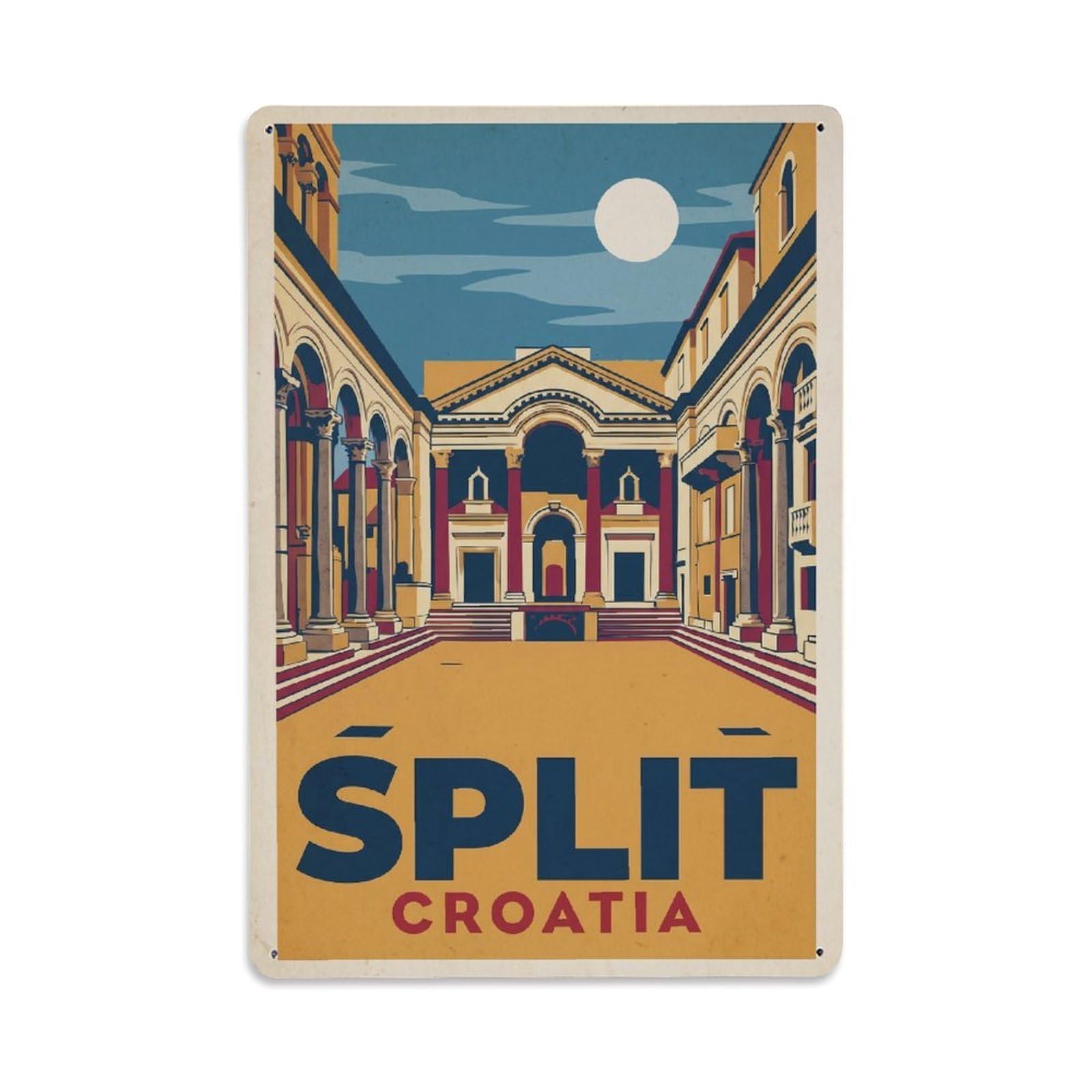Croatia Split Vintage Travel Metal Tin Sign Plaque Wall Decor for Cafe, Club Bar, Office, Garden Metal Poster 8x12Inch
