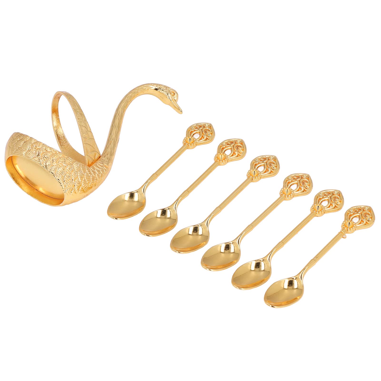 Set da 6 Cucchiaini da Caffè con Supporto Base a Cigno, Cucchiai da Dessert in Metallo Dorato per Torta Gelato al Caffè, Dessert alla Frutta