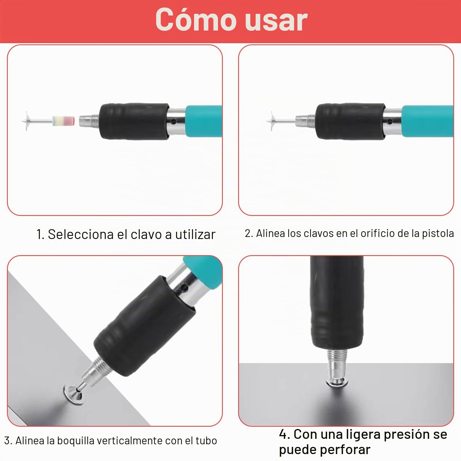 210 clavos redondos blancos, Pistola para clavos, Clavos manuales redondos de acero para pistola de remache de aire comprimido, accesorios para pistola de remache para canales de pared y techo