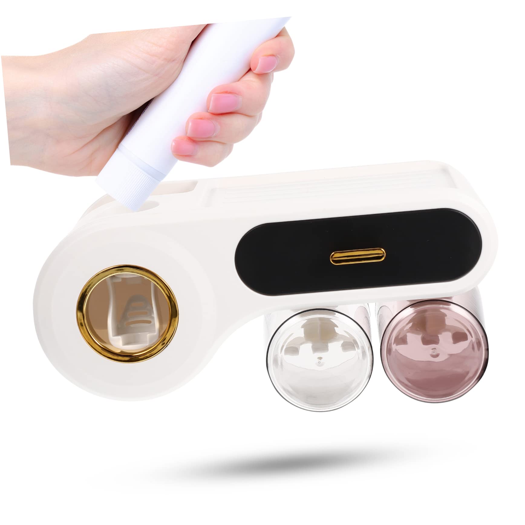 Portacepillos de Dientes de Pared Negro Plástico, Organizador | Cepillos y Maquinillas, Diseño Sencillo y Multifuncional, Set de Vaso y Soporte para Lavabo