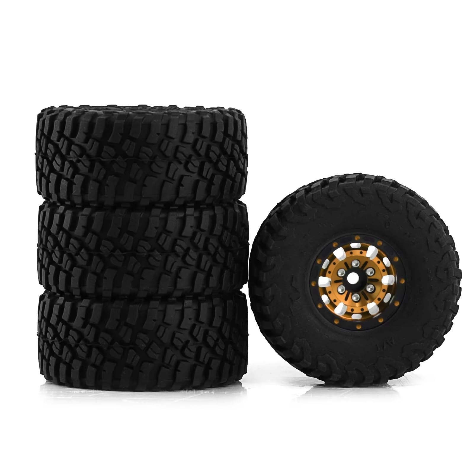 Neumático RC Compatible con TRX4M para Axial para AX24 para SCX24 para FCX24 1/18 1/24 Coche RC Crawler 1.0 Neumáticos De Aleación De Aluminio 1.0 Llantas Beadlock(Yellow)