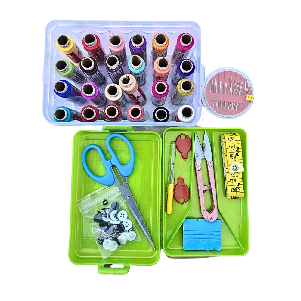 AANIJ® 102 pcs Portable Stitching Kit, Sewing Kit Box Tailoring Accessories with 24 Pcs Thread Spools, Scissors, Threader, Tape Measure for DIY, Adults, Beginners, Emergency, Travel, Home