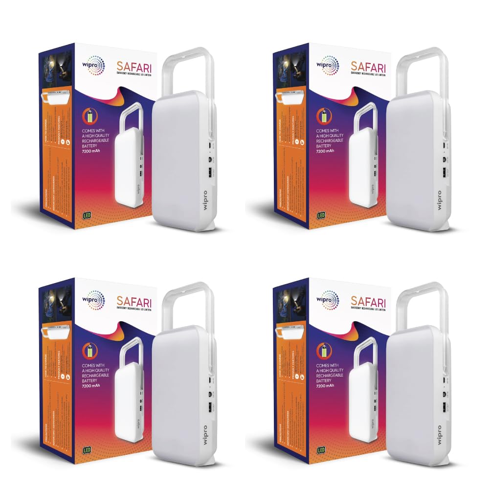 wipro Safari Emergency Rechargeable Led Lantern with 7200 Mah Battery | Brightness Control Feature | in- Built Mobile Charging Point | Pack of 4,Multicolor (B0CZ6L9BKV) Amazon Price History, Amazon Price Tracker