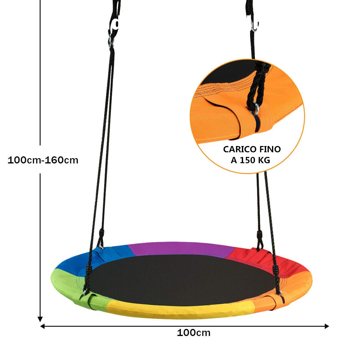 COSTWAY Altalena da Giardino a Nido per Bambini, Sedia Sospesa Giardino con Telaio in Metallo, Regolabile in Altezza 100-160 cm, per Adulti e Bambini, Portata 150 kg (Colorato)
