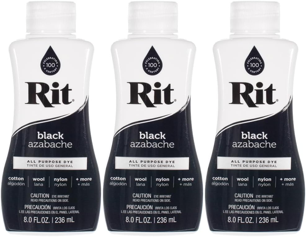 Rit Dye – 8 Oz. Liquid Fabric Dye for Clothing, Décor, and Crafts – Black (3 Pack)