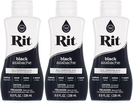 Rit Dye 8 Oz. Liquid Fabric Dye for Clothing, Decor, and Crafts Black 3 Pack