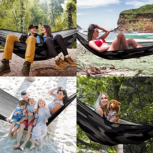 Outdoor Camping Hammock Camouflage Camo Grey Double & Single Hammocks With 2 Tree Straps, Lightweight & Portable Yet Heavy Duty Nylon Hammocks For Backpacking, Travel, Beach, Backyard, Patio, Hiking #TOP1