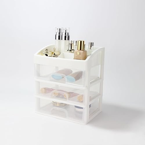 Miniatura 4 de Organizador de escritorio transparente con 3 cajones, soporte para bolígrafos, organizador de plástico para oficina, artículos de papelería de