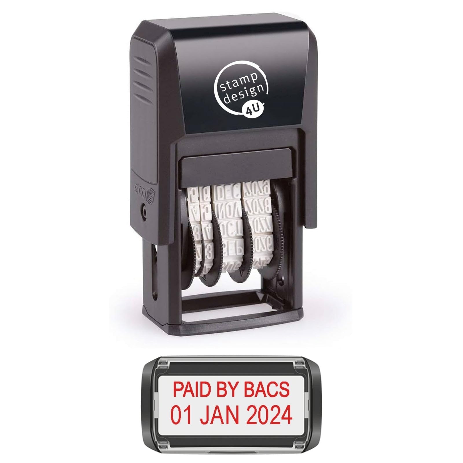 Self Inking Changeable Date Stamp - Paid by Bacs Date Stamp in Red Ink