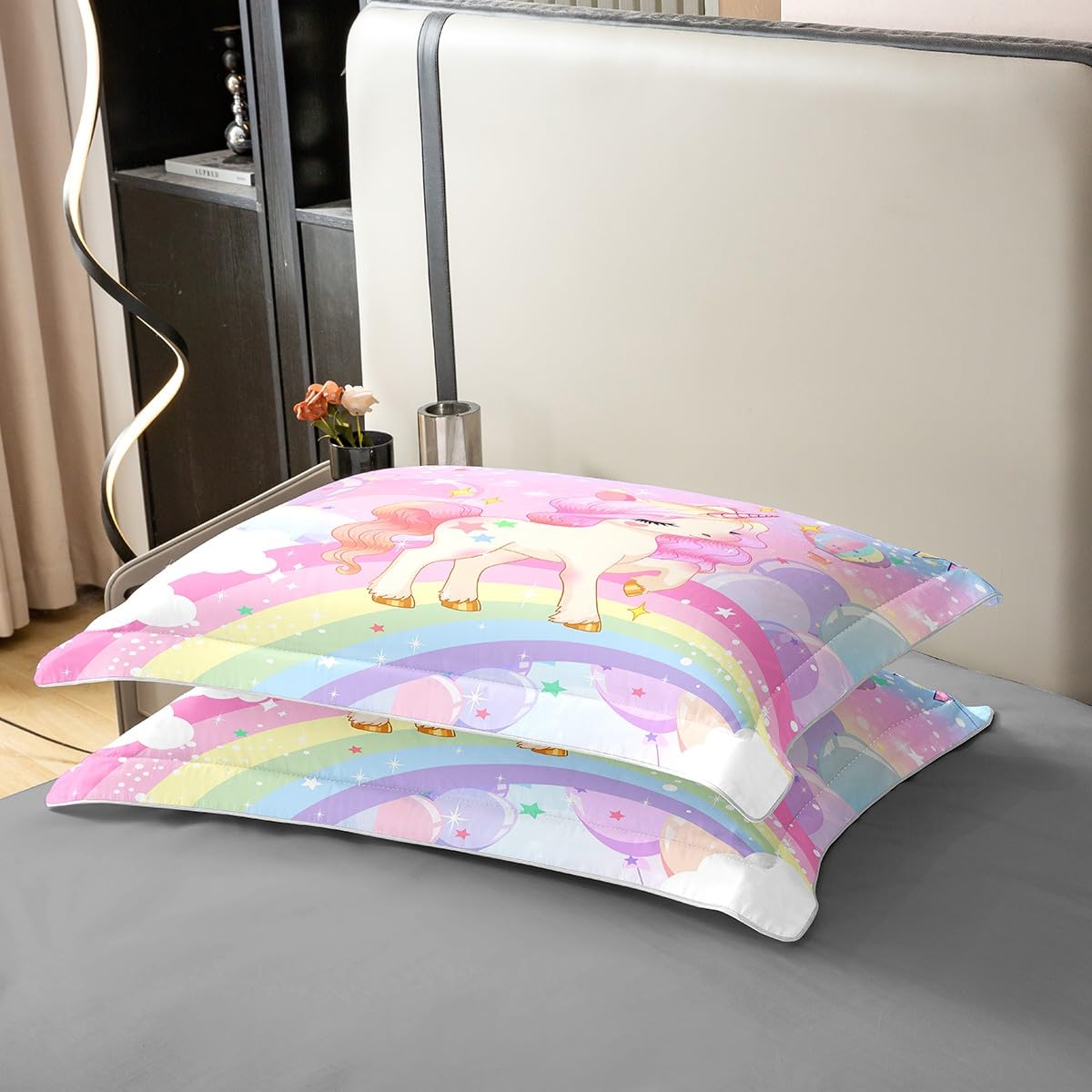 Homemissing Licorne Housse De Couette 140x200cm 100% Coton Kawaii Mignon Rainbow Licorne Housse De Couette Cheval Literie Enfants Galaxie Étoiles Magique Rose Animaux Parure Lit