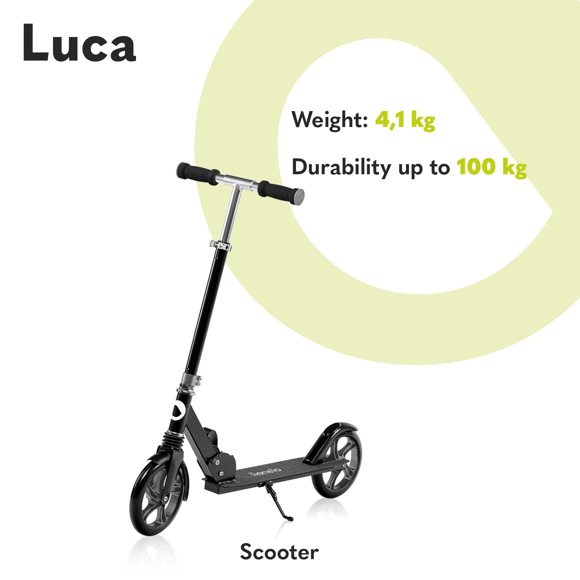 Lionelo Luca trotinette Enfant et Adultes jusqu'à 100 kg Construction Durable Pliage Rapide Guidon Ajustable Roues à 20 cm M & Luca Trotinette Enfant et Adultes Jusqu Draisienne Unisex-Baby, Blanc, S