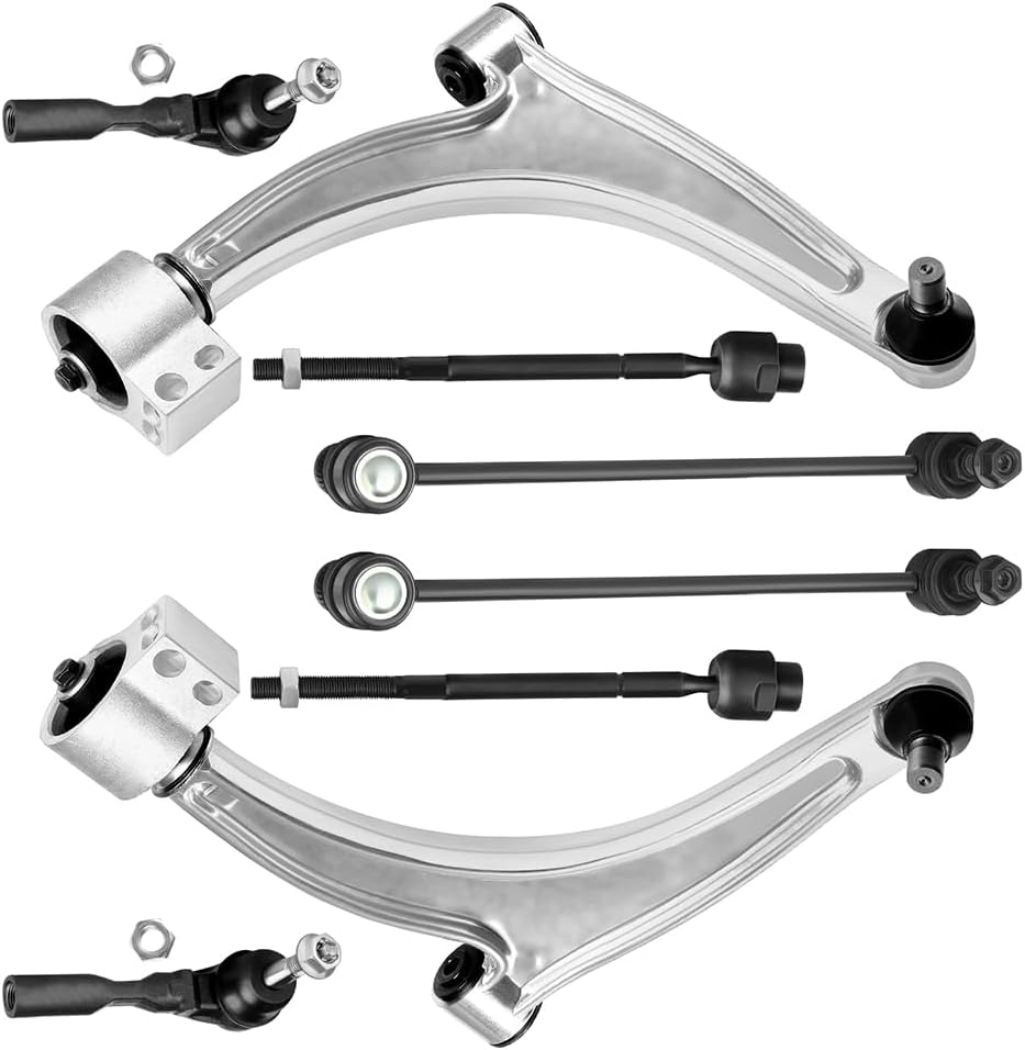 OCPTY- New 8-Piece Fit For 04-09 For Chevy For Malibu 05-10 For Pontiac G6 07-09 For Saturn Aura - 2 Front Lower Control Arm And Ball Joint - Driver Passenger Side 2 Outer 2 Inner Tie Rod 2 Sway Bar